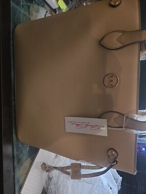 Marilyn Monroe Tan Saffiano Tote with Gold Logo